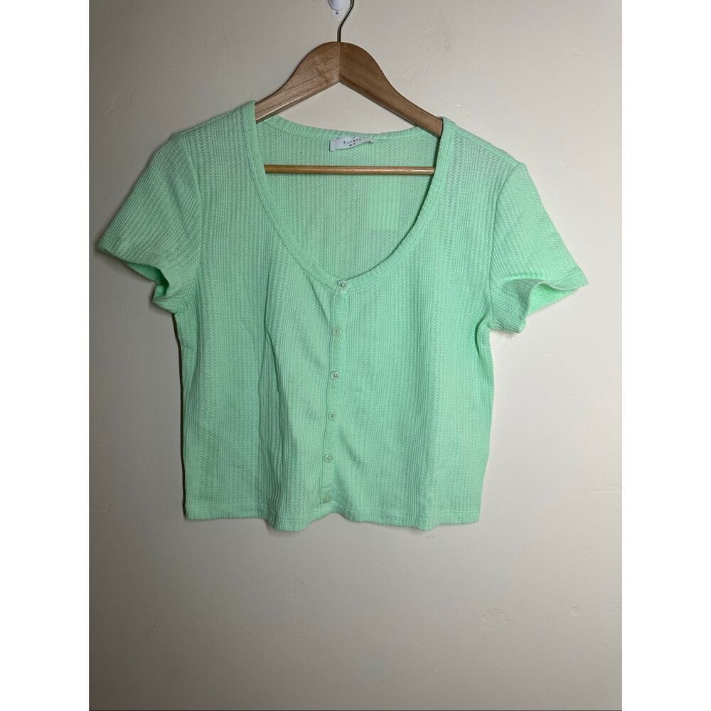🌸 Anthropologie Elodie Green Button Front Short Sleeve Top Size XL New